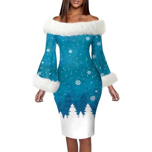 C'est TT Partykleider für Damen Weihnachts 2024 Klassisches Basic Weihnachtskleid Hohe Taille Partykleid Freizeitkleider Langarm Weihnachtsbaum Druck Kleid Ballkleid Weihnachten Kostüm Abendkleid von C'est TT