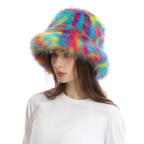 C'est TT Winter Fischerhut Damen Fuzzy Bucket Hat Winter Warme Plüsch Fischer Mütze Bucket Hat Plüsch Kunstpelz Flauschige Fischerhut Anglerhut Freizeithut Herren Damen Damenhut für Frauen Teenager von C'est TT