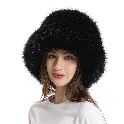 C'est TT Winter-Hut Damen Winter Plüsch Pelzig Fischerhut Bucket Hat Plüsch Fischerhut Flauschige Bucket Hat Fischerhüte Warme Fischerhüte für Damen Freizeithut Damenmütze Elegant Thermomütze von C'est TT