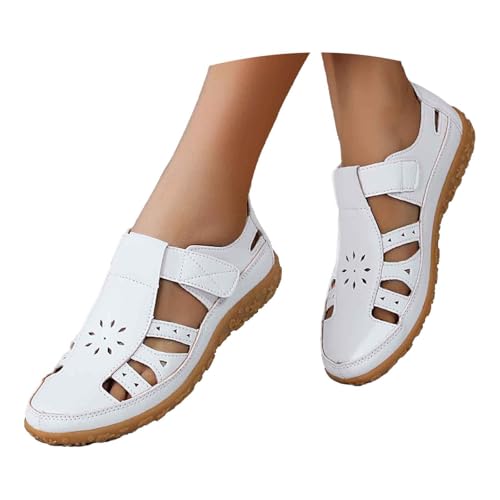 C'est TT damen sandalen, Flache Sandalen Damen Vorne Geschlossen - Sandaletten Sommer Orthopädische Schuhe Hohl Strandsandalen Weichem Fußbett Walkingschuhe Outdoor Sportsandalen Klettverschluss von C'est TT