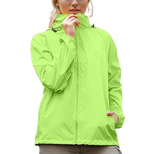 C'est TT hardshelljacke damen, Regenjacke Damen Wasserdicht Faltbar Wanderjacke mit Kapuze Fahrrad Windjacke Atmungsaktiv Regenmantel Dünne Leicht Softshelljacke Outdoor Funktionsjacke Grün 3XL von C'est TT