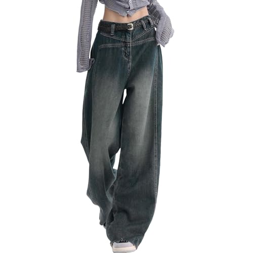 Damen Jeans Hosen, Y2K Jeans Damen Baggy Denim Hosen Breites Bein Stretch Elegante Hosen Jeans Loose Casual Hosen Streetwear Wide Leg Pants Streetwear von C'est TT