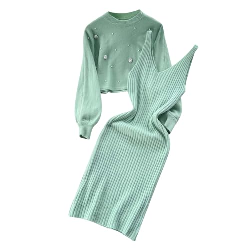 Damen Strickkleid Zweiteiliger Anzug Pullover Oberteil und Kleid Bodycon 2 Stück Set Sweater Midikleid Pullikleid Gestrickt Kleid Set Winterkleid Pulloverkleid von C'est TT