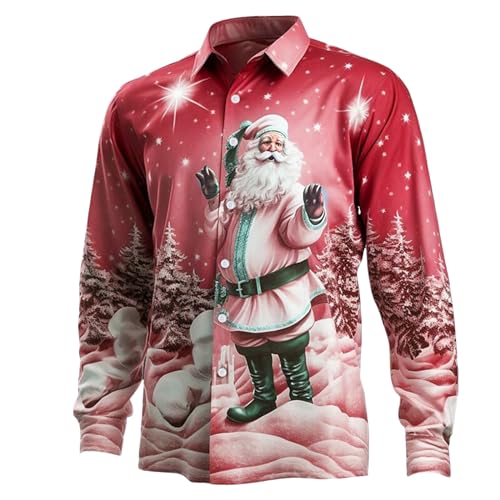 Festivalkleidhemd für Herren 3D Druck Xmas Freizeithemd Weihnachten Shirt Weihnachtsmann Hemd Langarm Business Hemd mit Weihnachtsmotiv Kostümhemd Für Festival Party von C'est TT