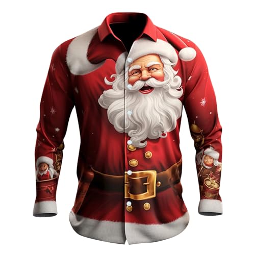 Herren Hemd, Herren 3D Druck Hemd Herren Weihnachten Weihnachtsmann Party Hemd Langarm Button Up Freizeithemd Christmas Shirt Slim Fit Kostümhemd Für Festival Party von C'est TT