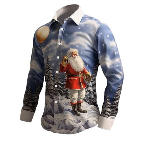 Herren Hemd, Kostümhemd Für Herren 3D Druck Weihnachtshemd Sweatshirt Hemd Weihnachtsmann Hemd Langarm Slim Fit Lustige Hemden Hawaiihemd für Männer Herren Langarmhemd von C'est TT