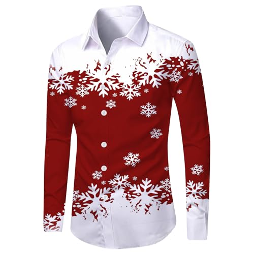 Herren Weihnachtshemd, Lustig 3D Druck Weihnachts Freizeithemd Xmas Shirt Langarm Button Up FreizeitHemd mit Button-Down-Kragen Kostümhemd Für Festival Party Langarmhemd von C'est TT