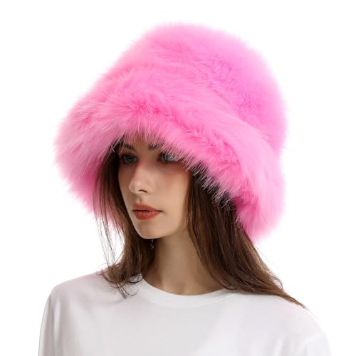 Hüte Mützen Caps für Damen Fuzzy Bucket Hat Winter Warme Plüsch Fischer Mütze Weiche Kunstpelz Fischerhut Schirmmütze Bucket Hat Warme Bucket Hat Anglerhut Freizeithut Kunstpelz Fischerhut Bucket Hat von C'est TT