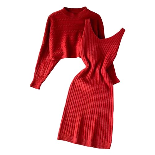 Kleid Herbst Damen Strickkleid Zweiteiliger Anzug Pullover Oberteil und Bodycon 2 Stück Set Sweater Midikleid Pullikleid Gestrickt Ärmelloses Midi Strickkleider mit von C'est TT
