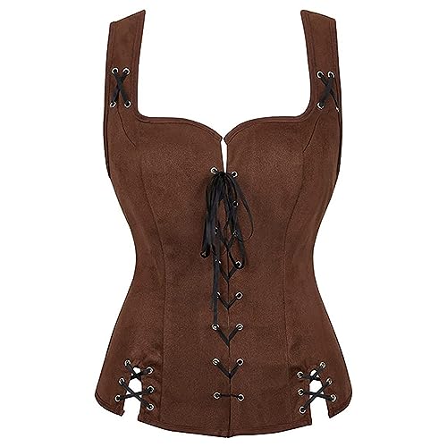 Korsagen Bustiers für Damen Vintage Corsagen Bustier Corsette Damen Renaissance Weste Cosplay Kostüm Wildleder Retro Lace-up Weste Mantel von C'est TT