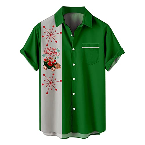 Kostümhemd Für Herren 3D Druck Hemd Weihnachten Freizeithemd Kurzarmshirts Weihnachts Hemden Slim Fit Shirt mit Weihnachtsmotiv Hawaiihemd für Männer Herren Kurzarmhemd von C'est TT