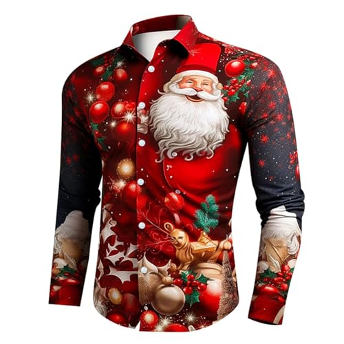 Langarmhemd Herren Weihnachten Herren Weihnachten Weihnachtsmann Party Hemd Weihnachten Sweatshirt Shirt Hemden Freizeithemd Weihnachten Hemd Weihnachts Shirt für Herren von C'est TT