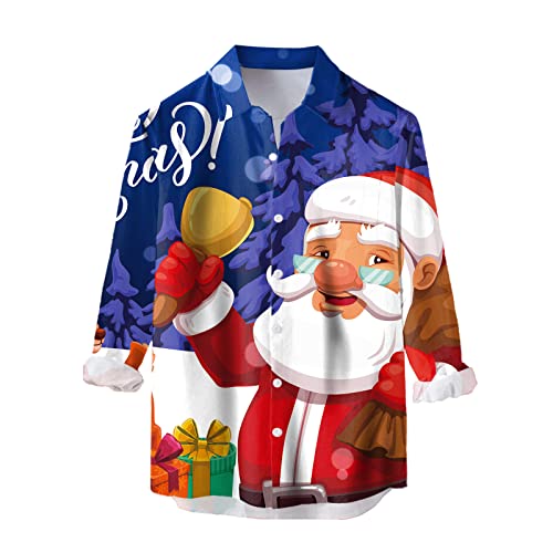 Langarmhemd Herren Weihnachten Lustig 3D Druck Weihnachts Freizeithemd Xmas Shirt Langarmhemd Langarmshirt Slim Fit Lustige Hemden Hawaiihemd für Männer Herren Langarmhemd von C'est TT