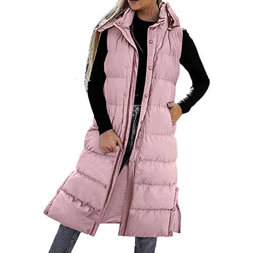 Lange Jacke Weste Damen Ärmellose Lang Weste Damen Mit Kapuze Winterweste Warmer Daunenjacke mit Taschen Übergangsweste Steppjacke Steppweste Lange Steppweste Winteroberbekleidung von C'est TT