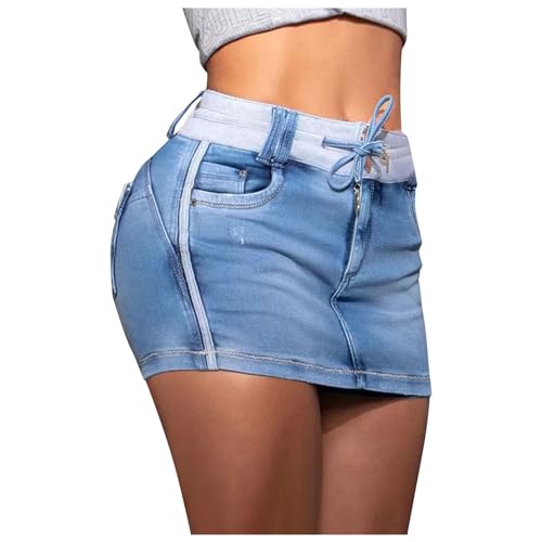 Rock High Waist Damen, Jeansrock Damen Kurz Übergröße Elegante Hüftrock Regulär Fit Casual Jeansrock Freizeit Klassischer Skorts Hohe Taille Y2k Rock Baggy Sommerrock A-Linie Midirock von C'est TT