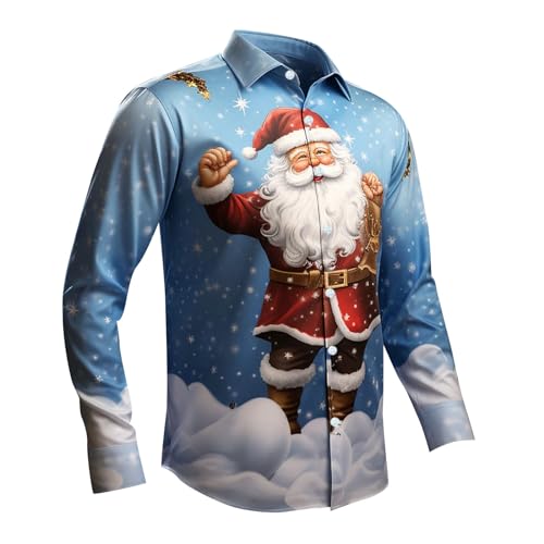 Weihnachten Funky Hemd Herren Funky Christmas Print Weihnachtsmann Hemd Weihnachten Sweatshirt Shirt Hemden Slim Fit Blumenhemd Tops Shirt Hawaiihemd für Männer Herren von C'est TT