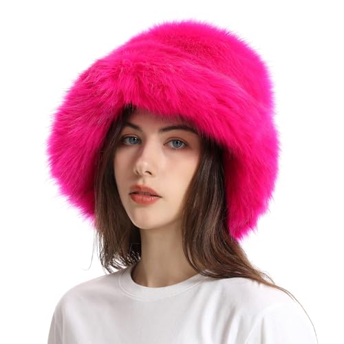 Winterhut für Damen Fischerhut Winter Warme Pelzig Bucket Hat Wintermütze Fischerhut Damen Weich Warm Wintermütze Fischermütze Warme Bucket Hat Anglerhut Freizeithut Damenhut für Frauen Teenager von C'est TT