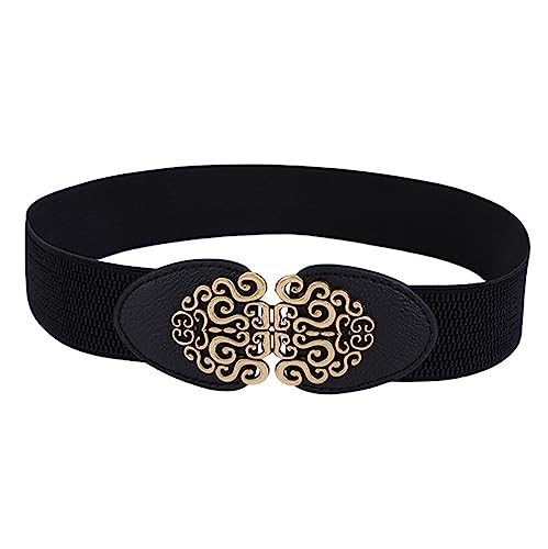 bauchgürtel damen, Trachtengürtel Damen Dirndl Gürtel Breit Für Kleid Elastische Ledergürtel Taillengürtel Stretch Traditioneller Leder Stretchgürtel Bindegürtel Boho mit Trachten Schnalle Schwarz von C'est TT