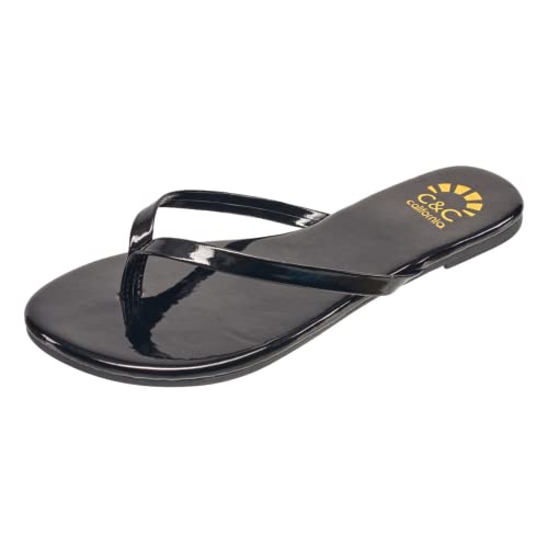 C&C California Damen-Sandalen mit Zehentrenner, Patent, schwarz, 37 EU von C&C California