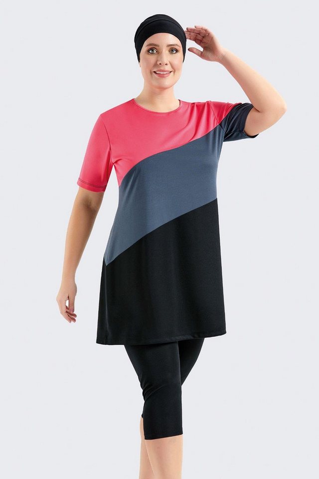 C&CITY Badeanzug Übergröße Kurzarm Leggings Halbbedeckter Bescheidener Badeanzug von C&CITY