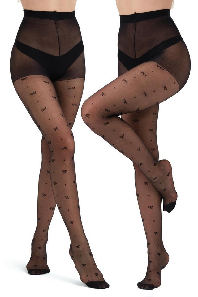 C&CITY Feinstrumpfhose 2er-Pack Strumpfhosen mit Schleifenmuster in Schwarz von C&CITY