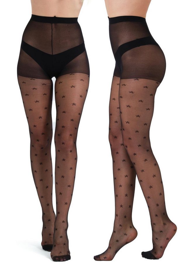 C&CITY Feinstrumpfhose 2er-Pack Strumpfhosen mit Sternenmuster von C&CITY