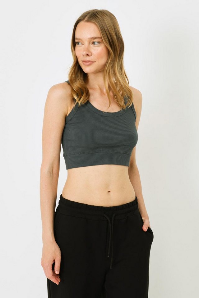 C&CITY Kurzarmbody Damen Geripptes Crop Stretch Strick Tank Top von C&CITY