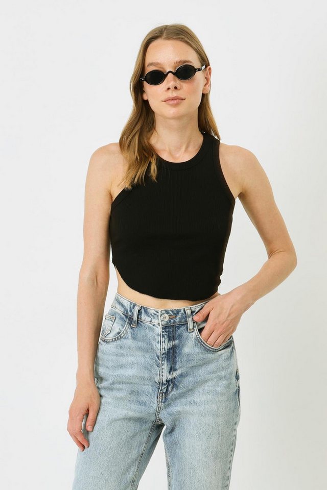 C&CITY Kurzarmbody Damen Geripptes Träger Crop Top von C&CITY