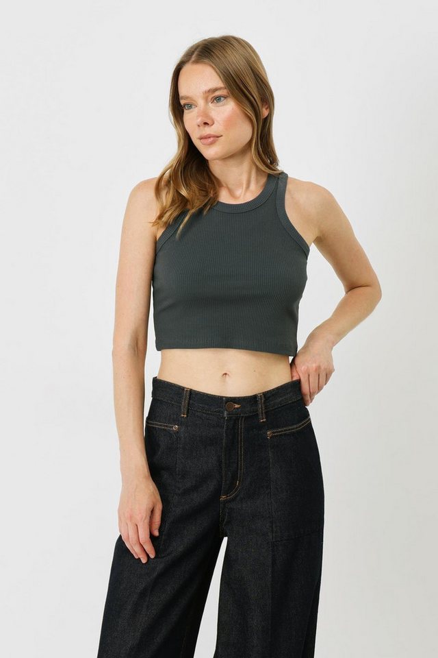 C&CITY Kurzarmbody Damen Halterneck Ripp Stretch Crop Top von C&CITY