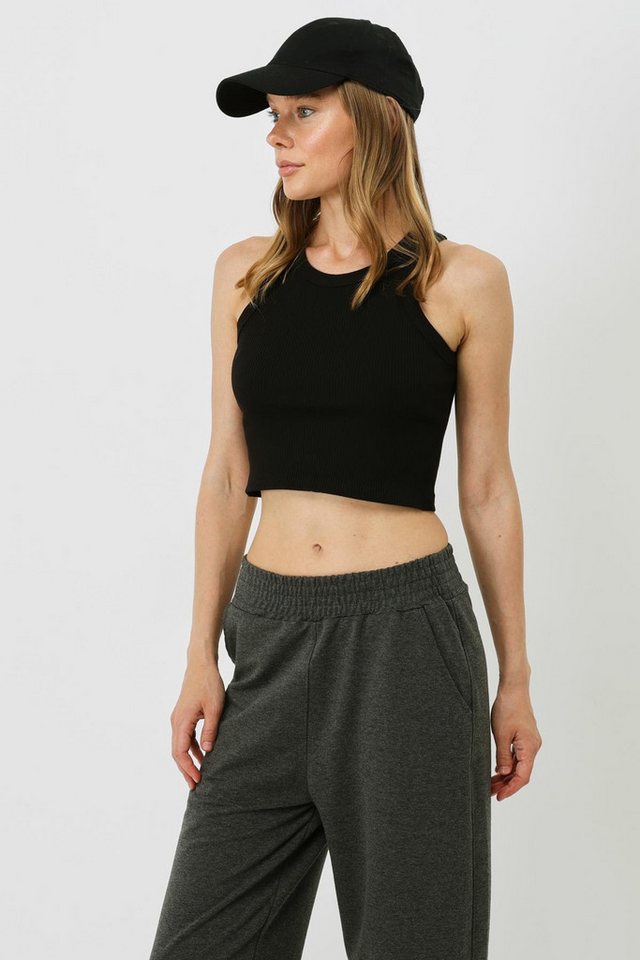 C&CITY Kurzarmbody Damen Halterneck Ripp Stretch Crop Top von C&CITY