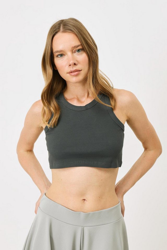 C&CITY Kurzarmbody Damen Halterneck Ripp Stretch Mini Crop Top von C&CITY