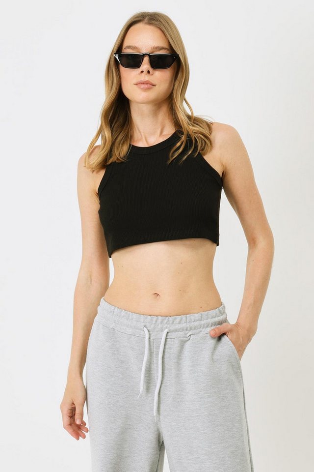 C&CITY Kurzarmbody Damen Halterneck Ripp Stretch Mini Crop Top von C&CITY