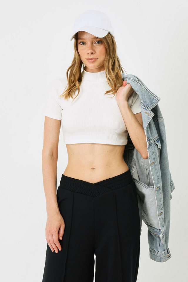 C&CITY Kurzarmbody Damen Kurzarm Crop Rippbluse von C&CITY