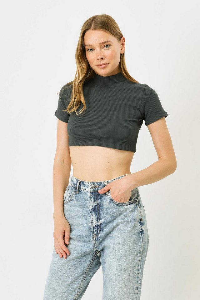 C&CITY Kurzarmbody Damen Kurzarm Crop Rippbluse von C&CITY