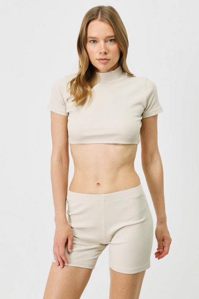 C&CITY Kurzarmbody Damen Kurzarm Crop Rippbluse von C&CITY