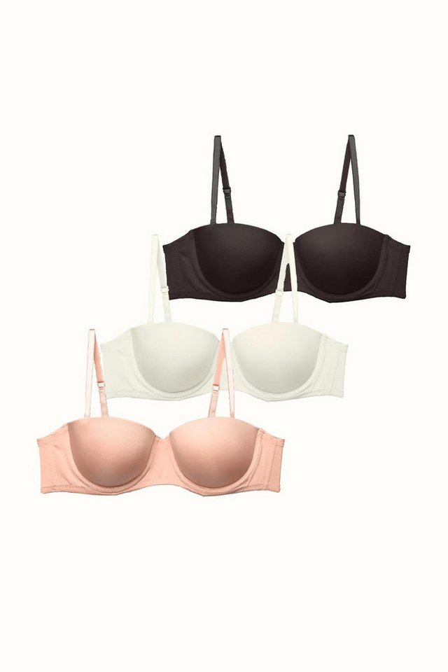 C&CITY Push-up-BH 3-teiliges Soft-Cup Strick trägerloses Push-Up-BH-Set von C&CITY