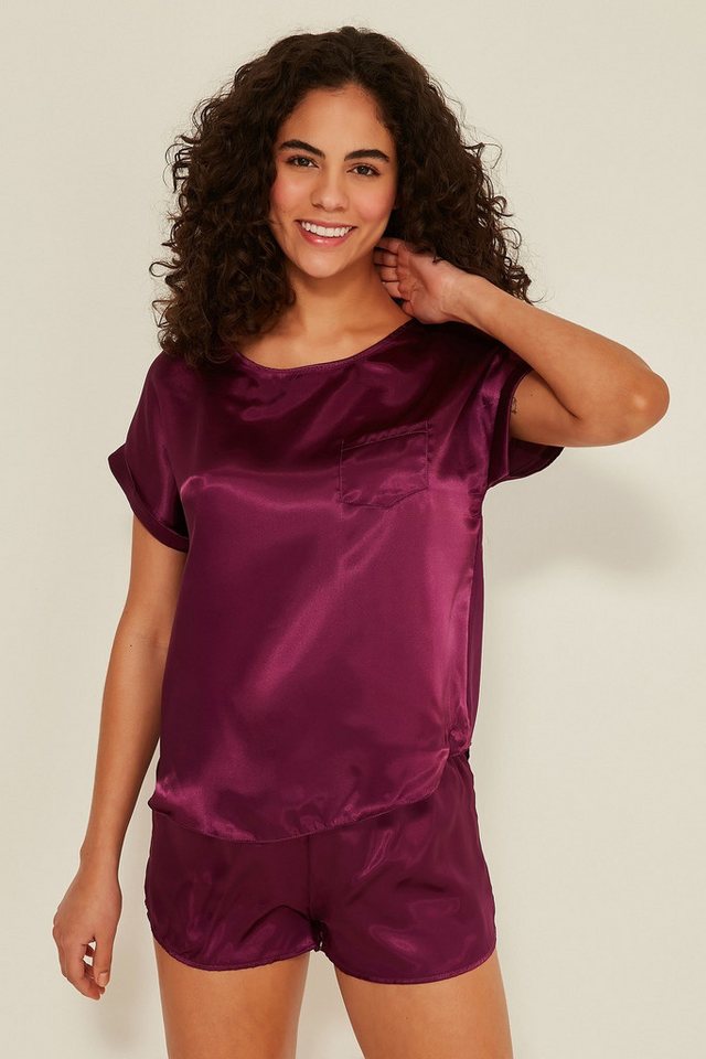 C&CITY Pyjama 080 Damen-Satin-T-Shirt-Shorts-Set Dunkelgrün von C&CITY