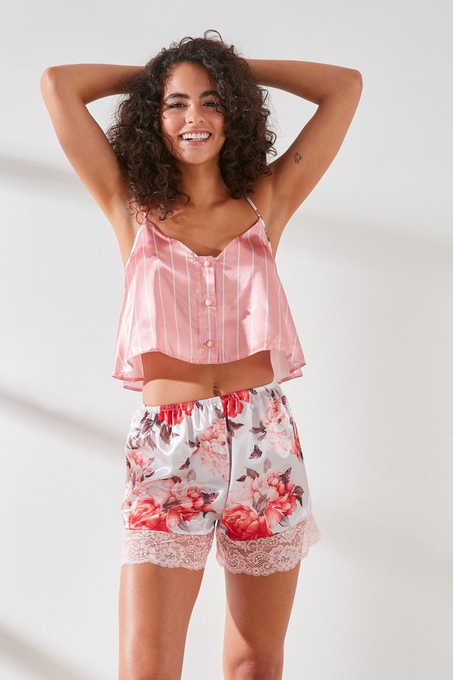 C&CITY Pyjama Damen Satin Spitze Knopf Cami Shorts Pyjama Set von C&CITY