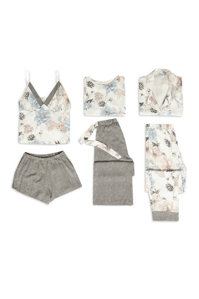 C&CITY Pyjama Gemustertes 6-teiliges Viskose-Pyjama-Set von C&CITY