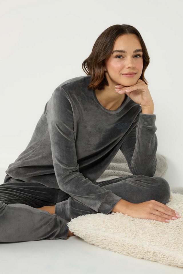 C&CITY Pyjama Samt Fahrrad Hals Drop Schulter Langarm Tasche Pyjama Set von C&CITY