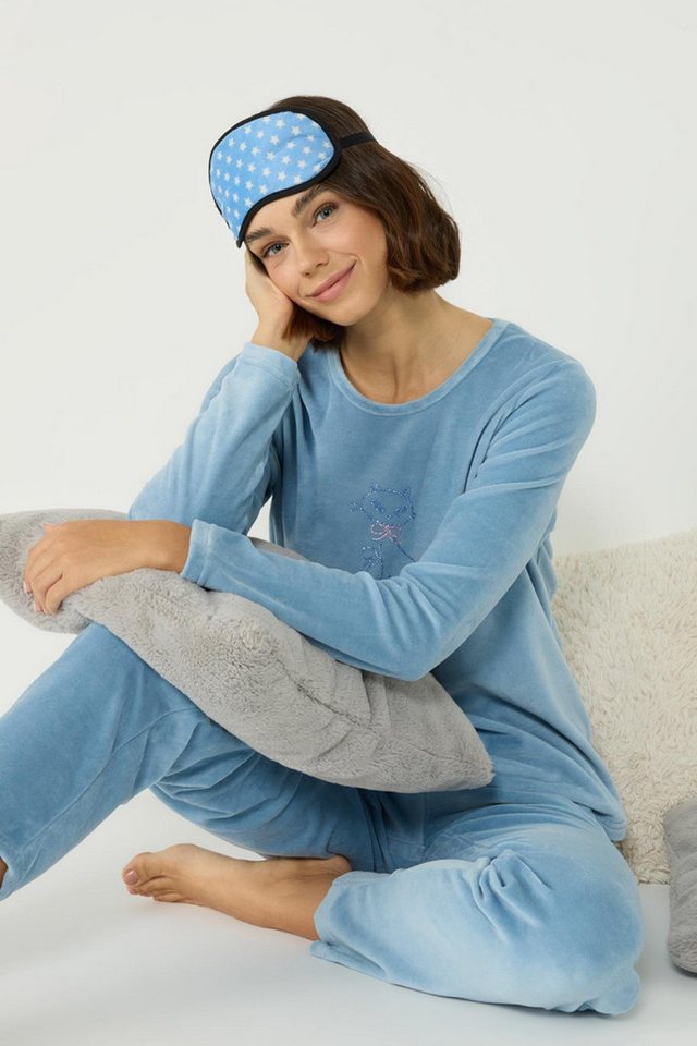 C&CITY Pyjama Samt Fahrrad Kragen Langarm Tasche Pyjama Set von C&CITY