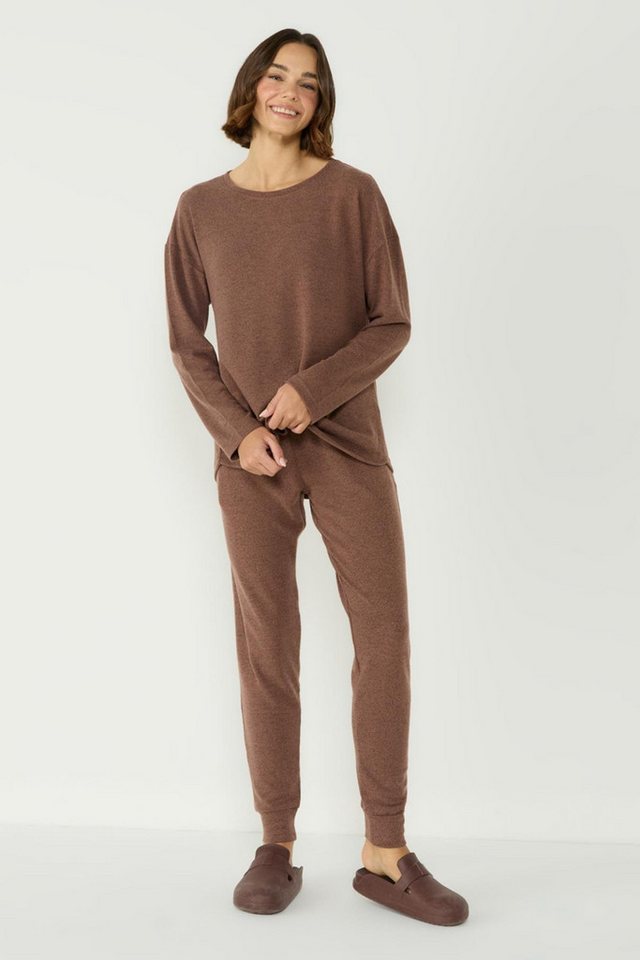 C&CITY Pyjama Spitzes Boot-Ausschnitt Langarm Taschen Hose Set von C&CITY