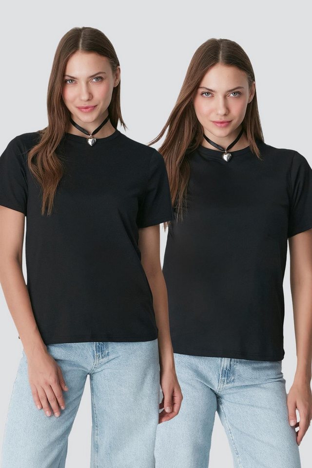 C&CITY Pyjamaoberteil Kurzarm-2-teiliges Basic-T-Shirt mit Rundhalsausschnitt 960 Schwarz C&CITY Pyjamaoberteil Kurzarm-2-teiliges Basic-T-Shirt mit Rundhalsausschnitt 960 Schwarz von C&CITY