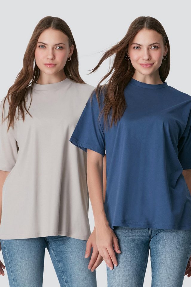 C&CITY Pyjamaoberteil Kurzarm Fahrradkragen 2er-Pack Freizeit T-Shirt von C&CITY