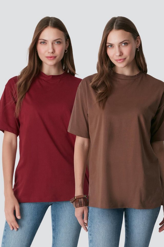 C&CITY Pyjamaoberteil Kurzarm Fahrradkragen 2er-Pack Freizeit T-Shirt von C&CITY