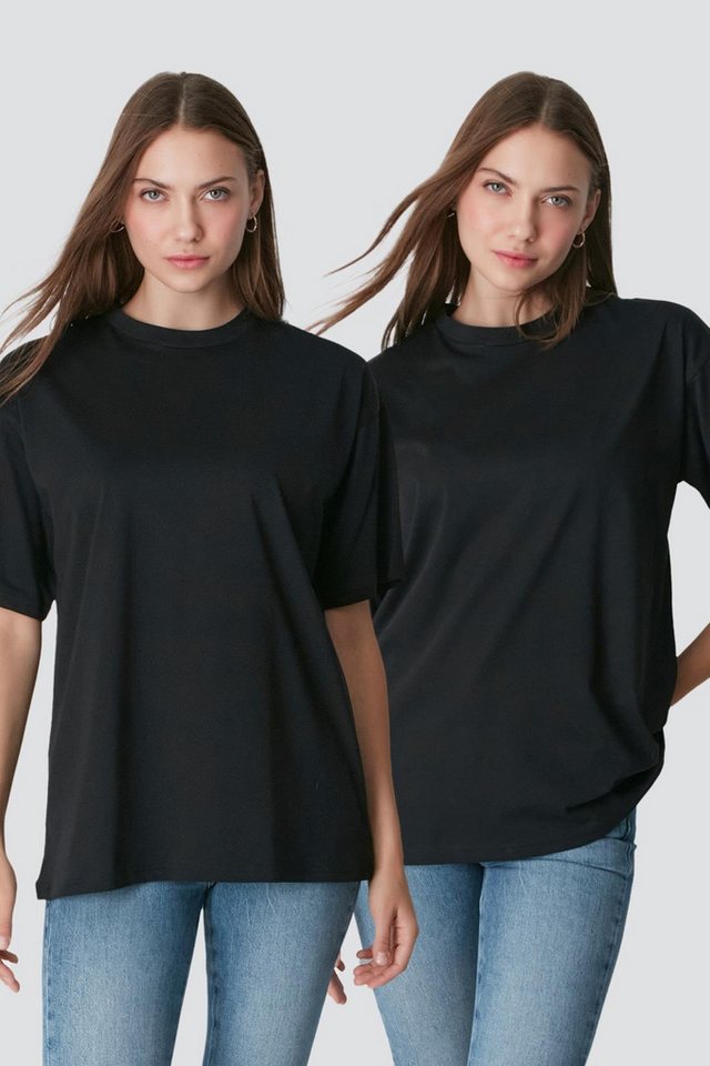 C&CITY Pyjamaoberteil Kurzarm Fahrradkragen 2er-Pack Freizeit T-Shirt von C&CITY