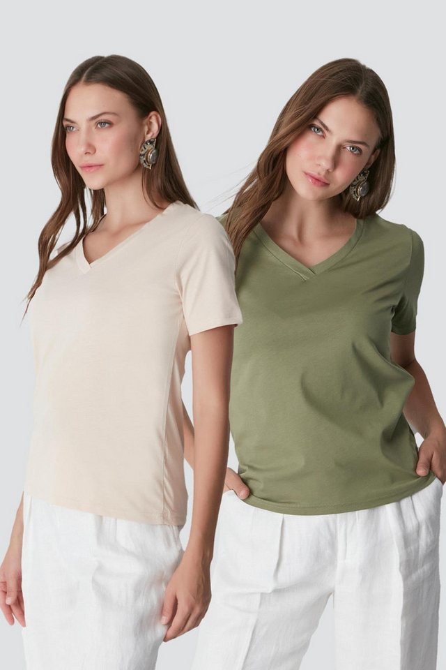 C&CITY Pyjamaoberteil V-Ausschnitt Kurzarm 2er-Pack Basic T-Shirt von C&CITY