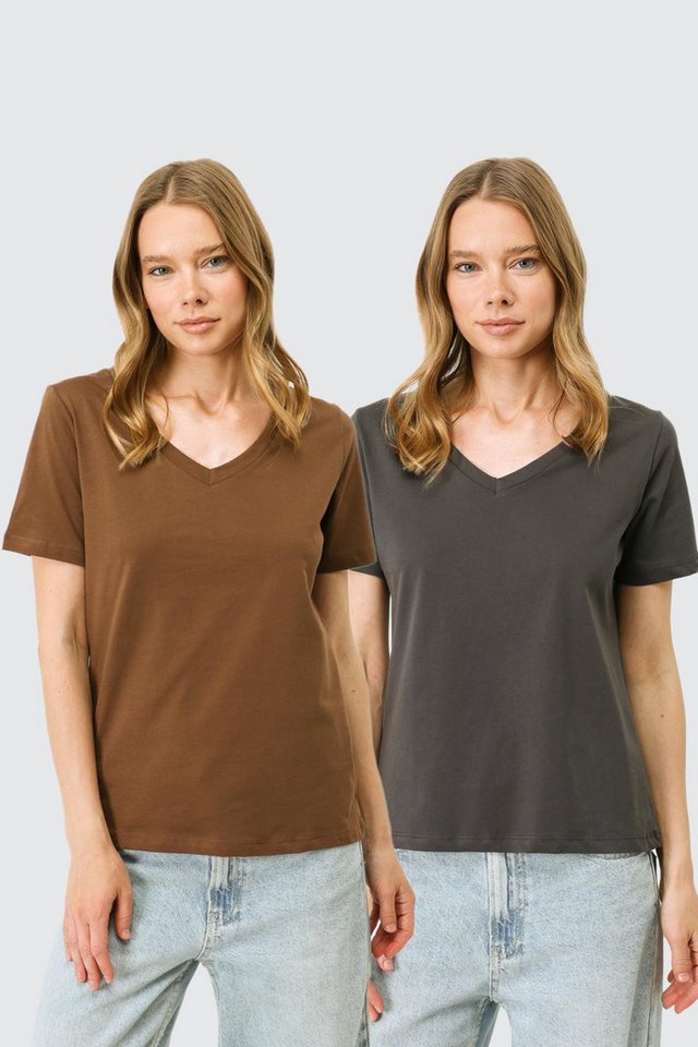 C&CITY Pyjamaoberteil V-Ausschnitt Kurzarm 2er-Pack Basic T-Shirt von C&CITY
