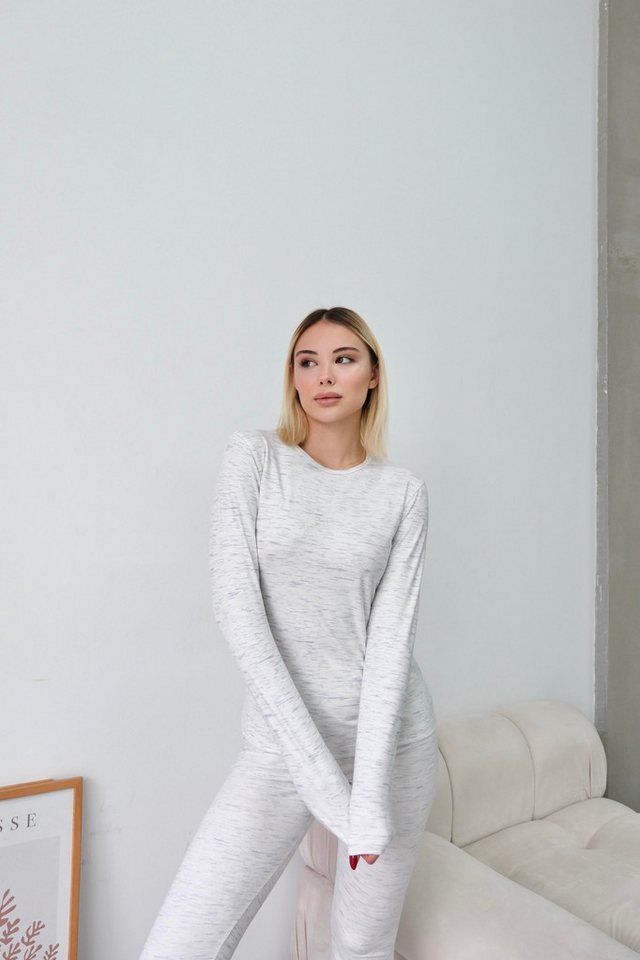 C&CITY Pyjamaoberteil Weiches Langarm-T-Shirt mit Rundhalsausschnitt in Beige C&CITY Pyjamaoberteil Weiches Langarm-T-Shirt mit Rundhalsausschnitt in Beige von C&CITY