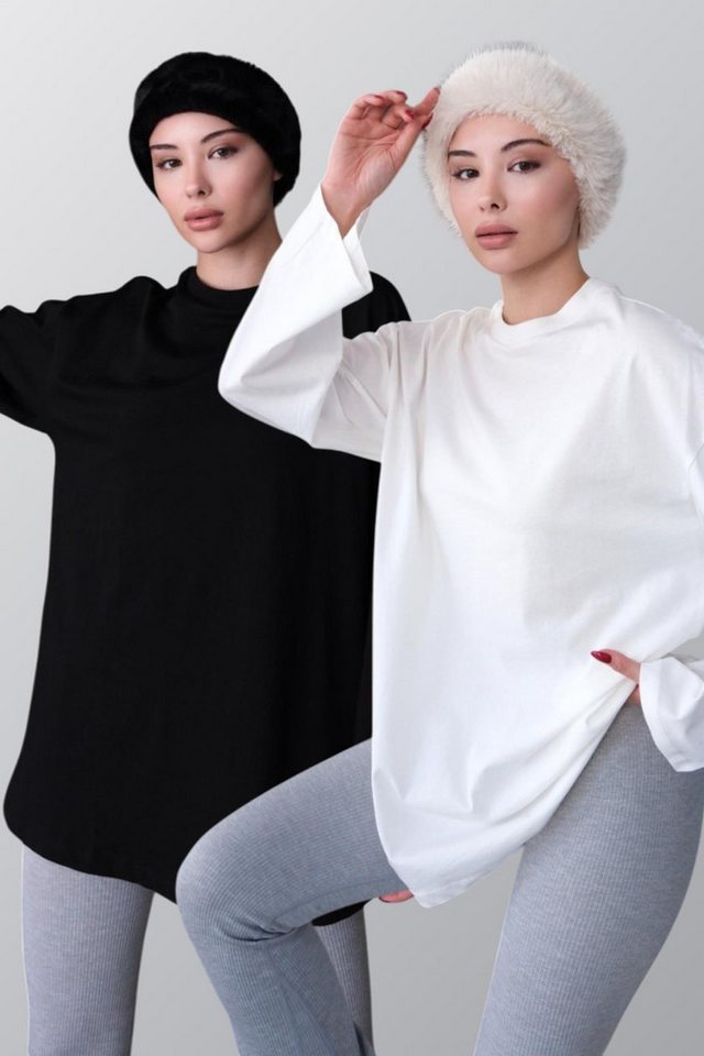 C&CITY Pyjamaoberteil Weitärmeliges Oversize-T-Shirt im 2er-Pack 964 Schwarz/Weiß von C&CITY